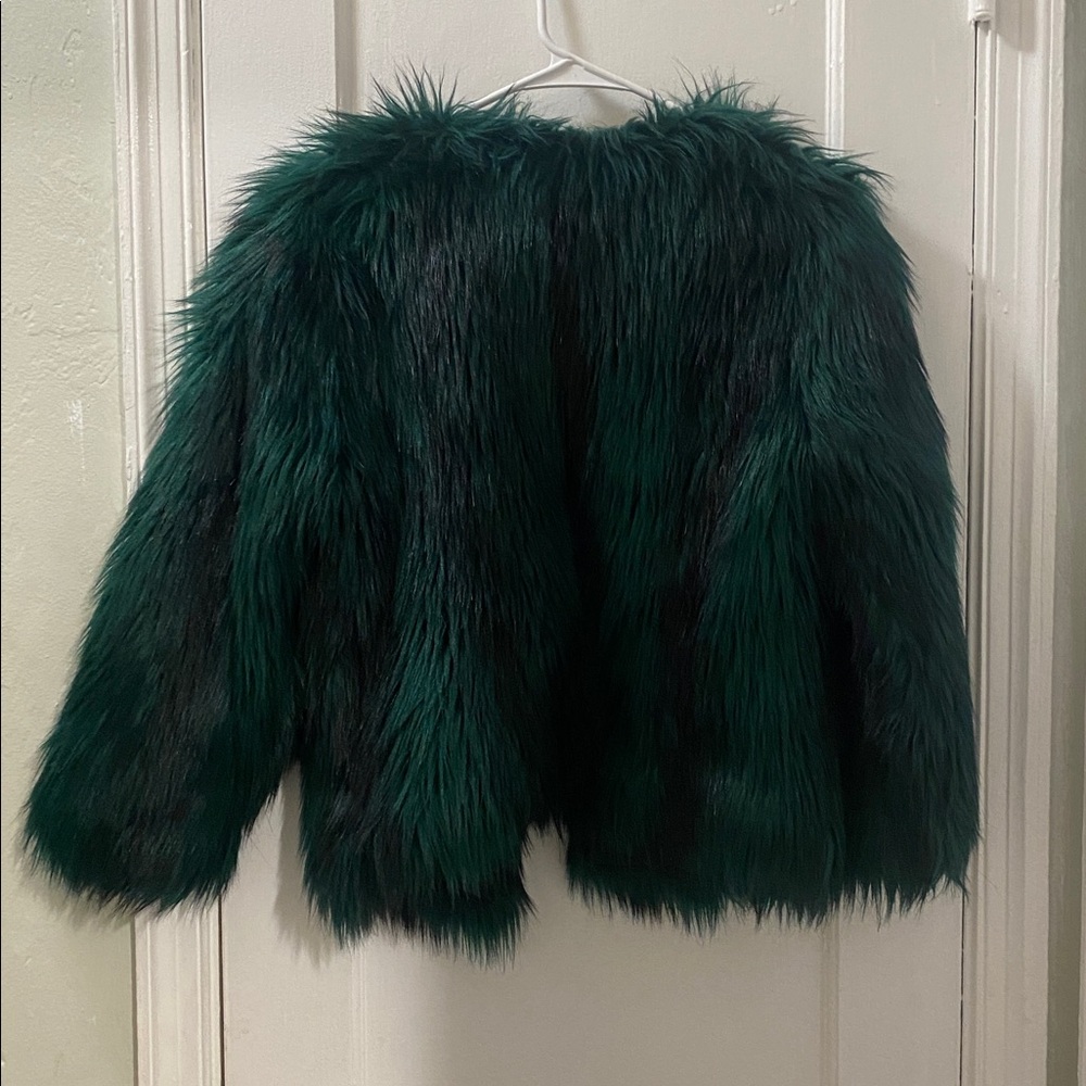 Guess Emerald Green Faux Fur Coat Jacket Medium - Picture 6 of 9